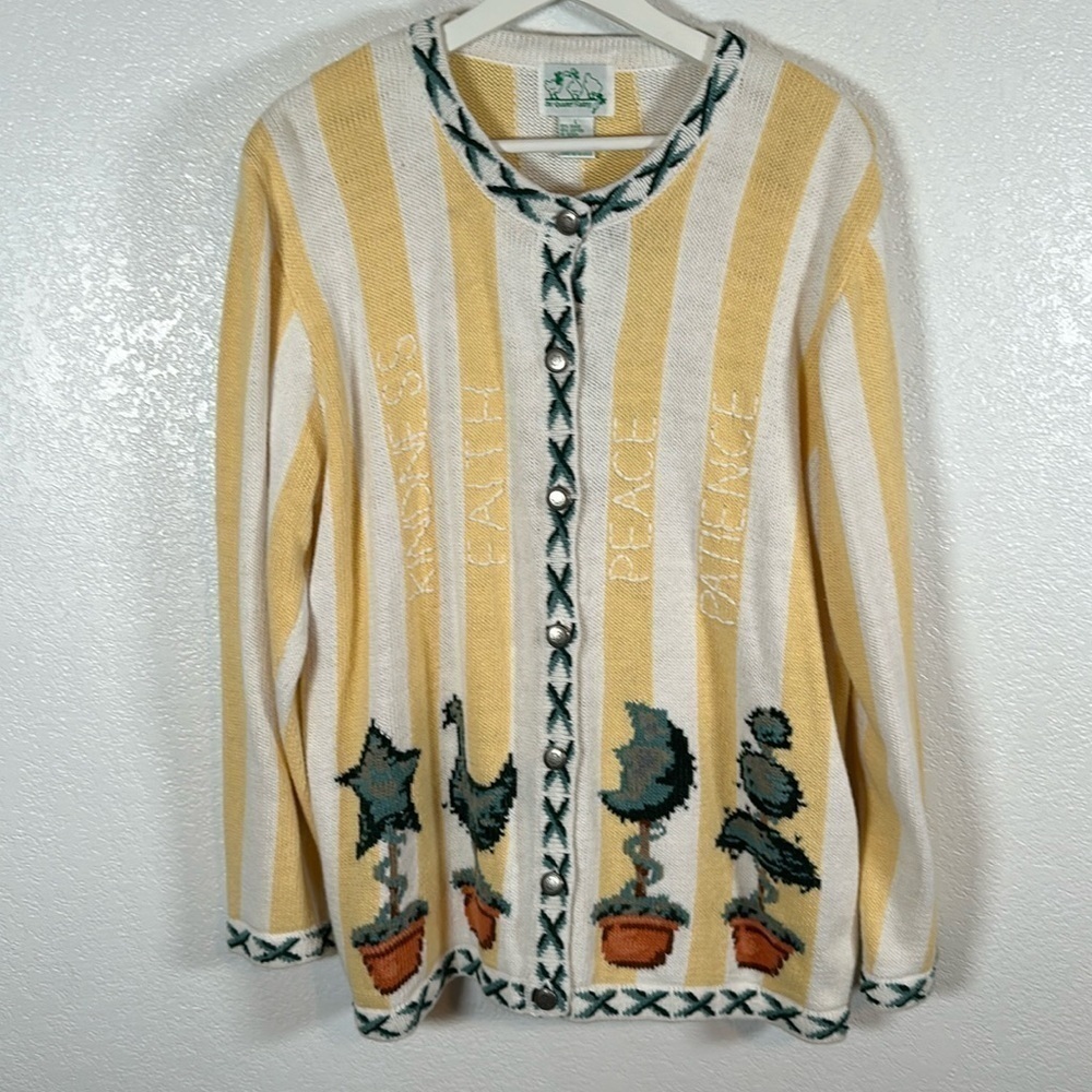 The Quacker Factory Stripe Virtues Plant Lover Sweater Size Large